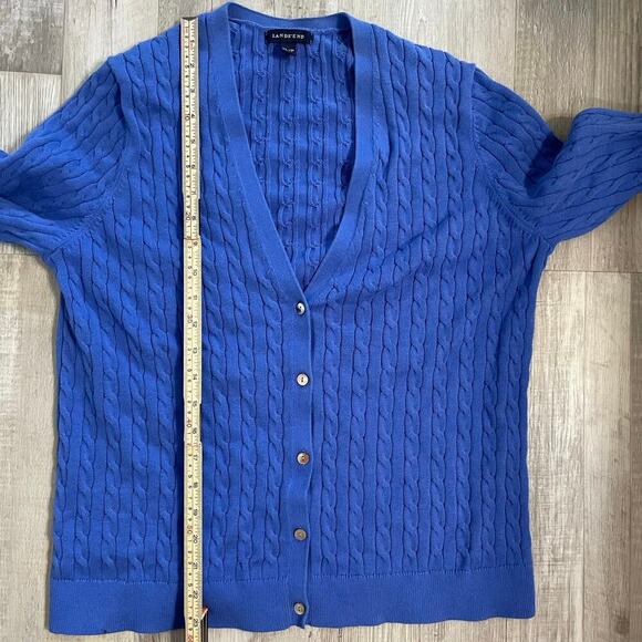 Lands' End Sweater Women's Size XLP Cardigan Sweater Blue Cablenknit V-Neck - Picture 5 of 12